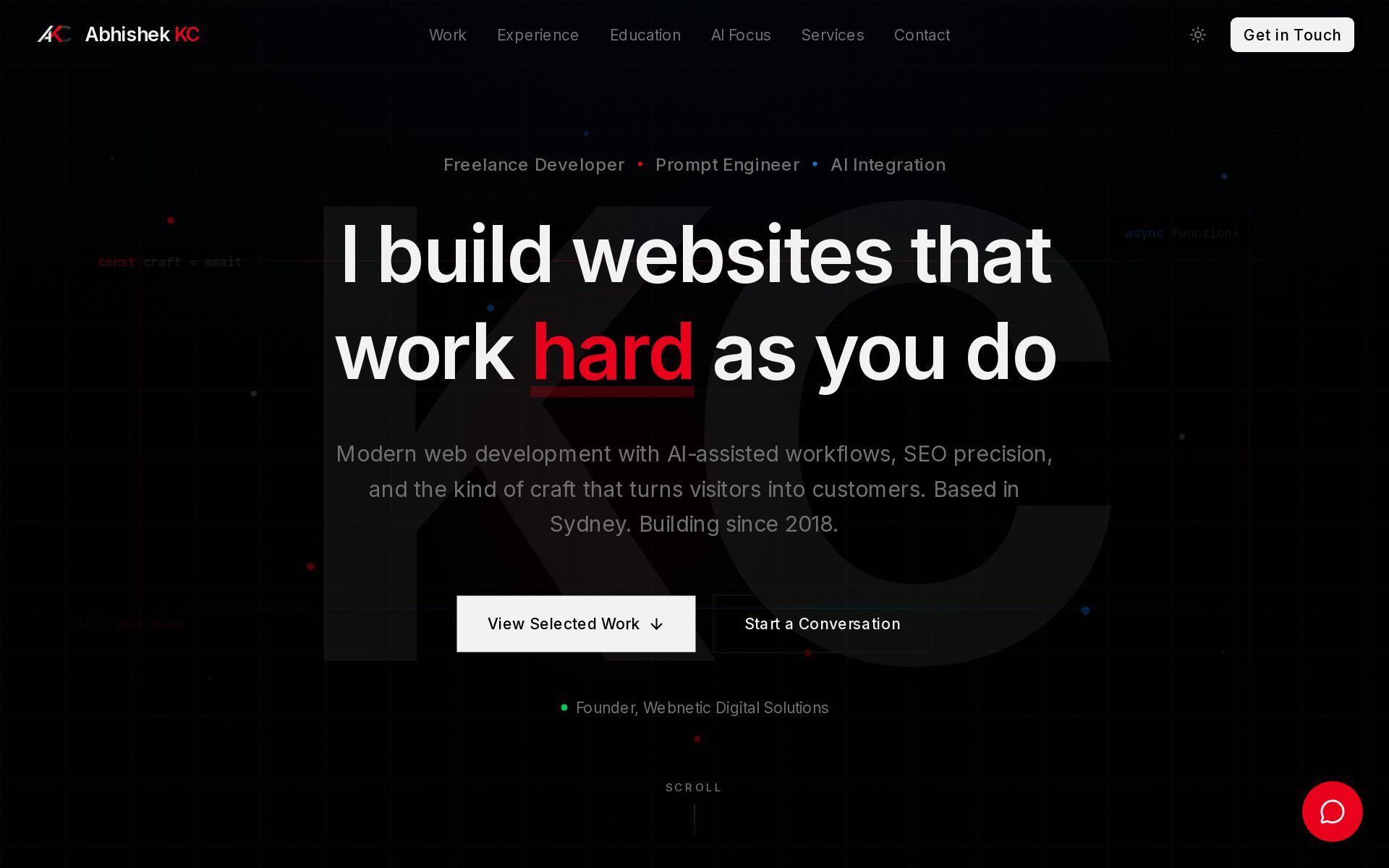 Abhishek KC Portfolio website homepage screenshot