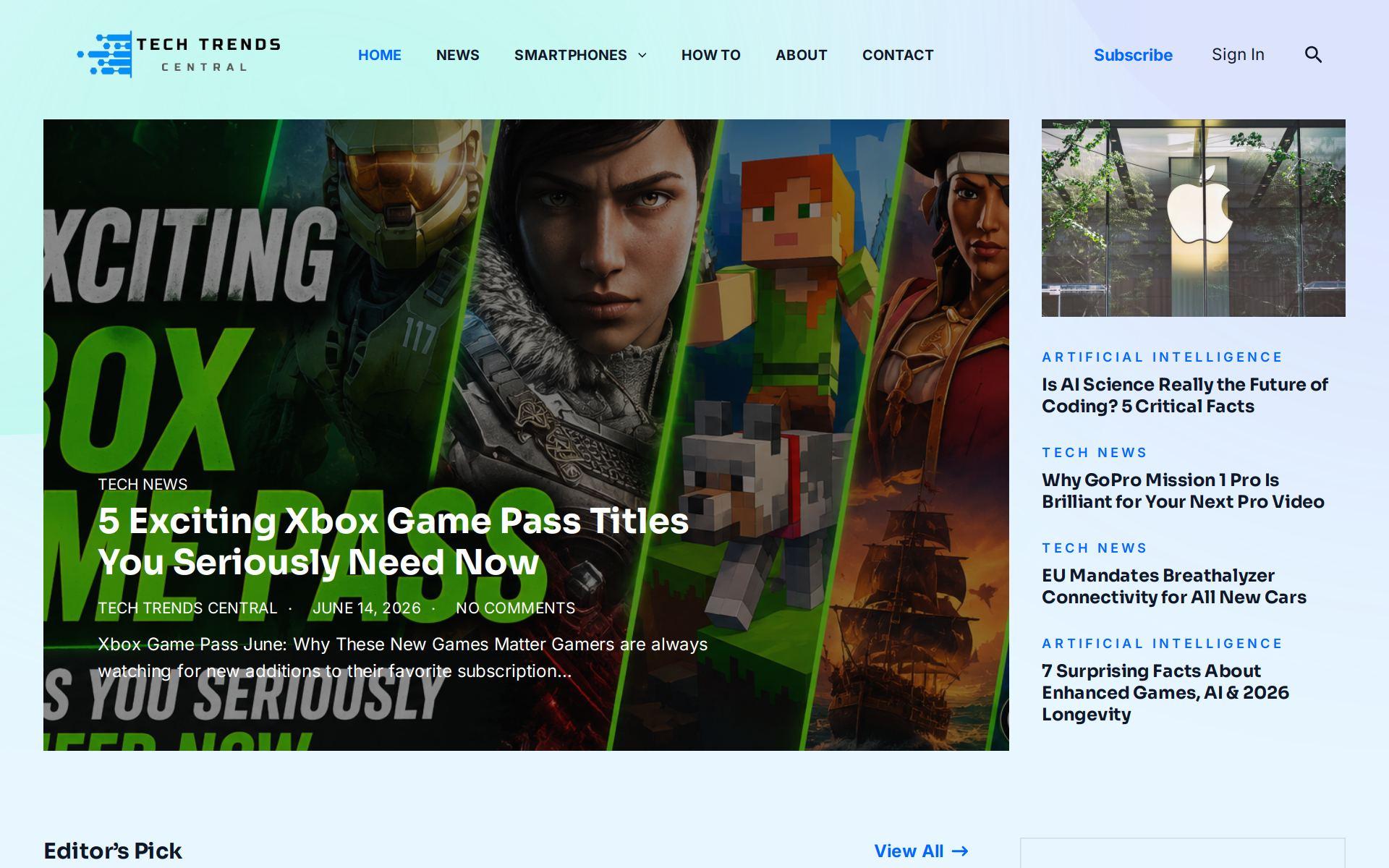 Tech Trends Central website homepage screenshot
